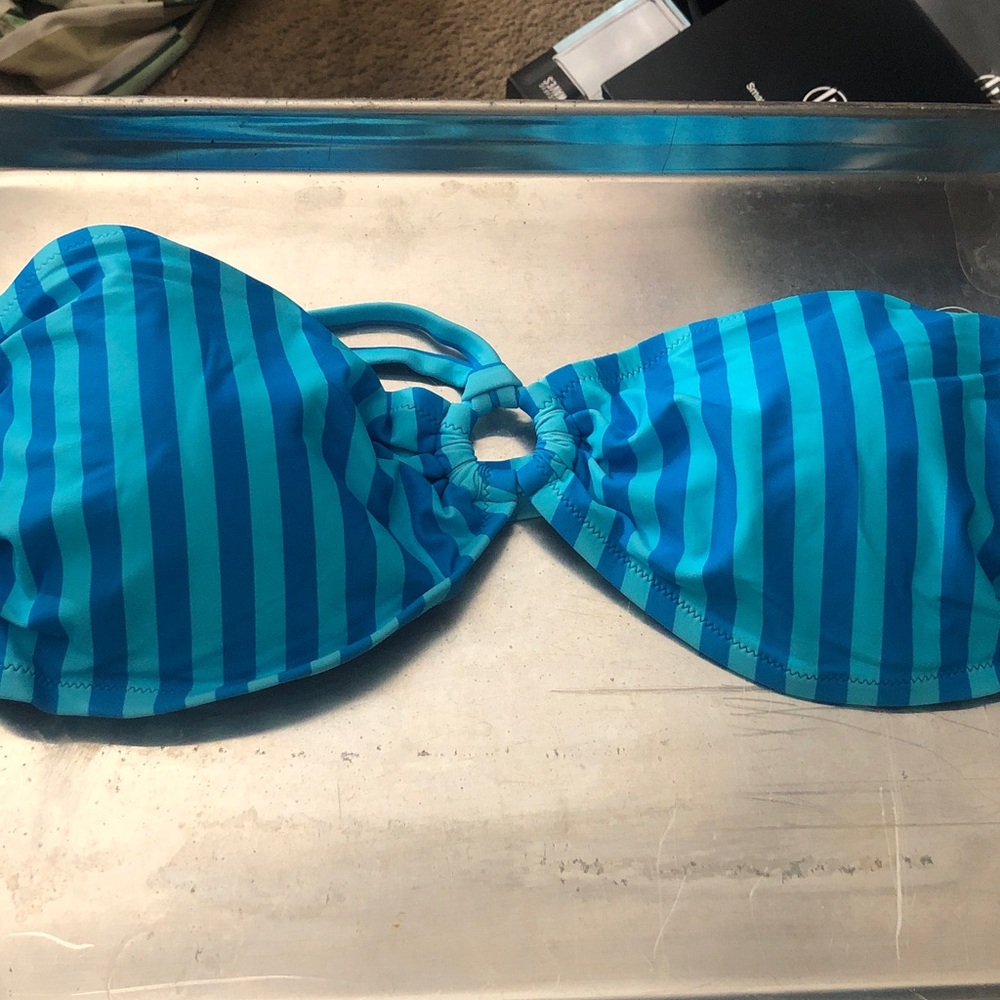 aerie Blue & Teal Striped Bandeau Bikini Top